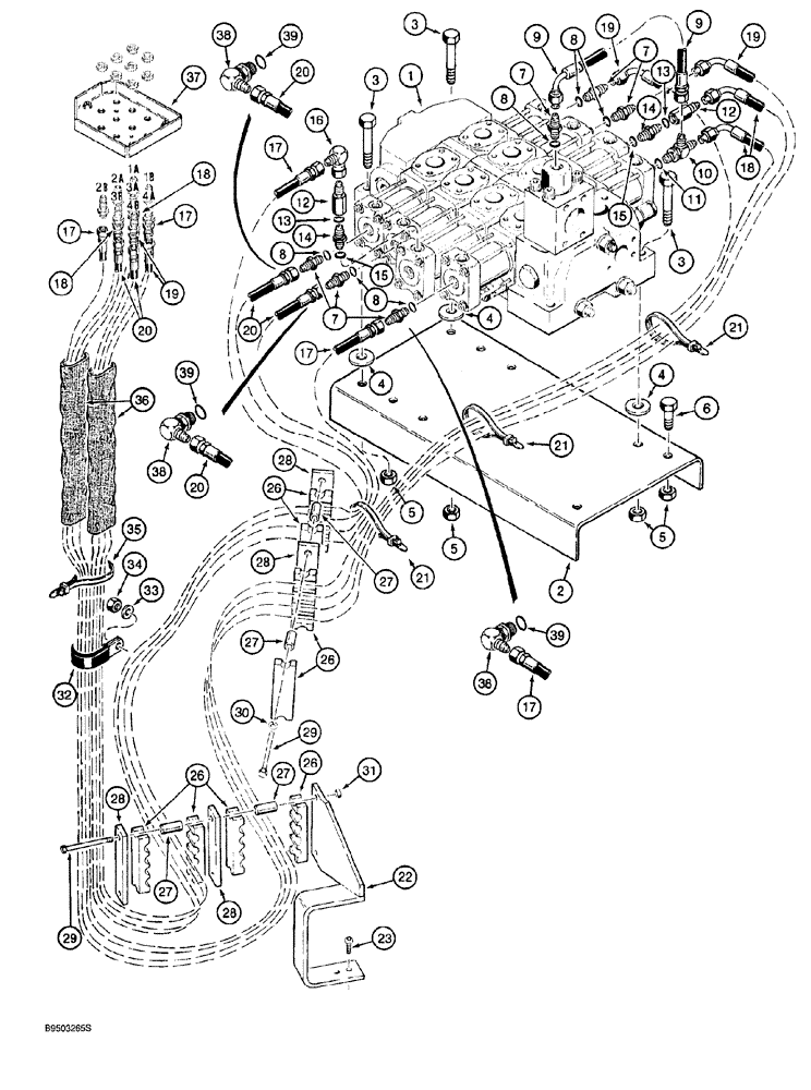 Схема запчастей Case 921 - (8-072) - REMOTE LOADER CONTROL CIRCUIT, HOSE SEPARATOR TO FOUR-SPOOL VALVE (08) - HYDRAULICS