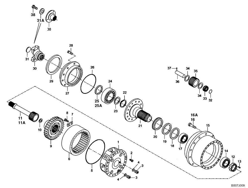 Схема запчастей Case 330B - (30A00000667[001]) - REDUCTION GEAR, FRONT W/WET BRAKE (87516798) (11) - AXLES/WHEELS