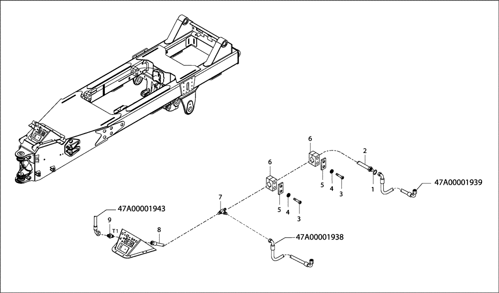 Схема запчастей Case 330B - (47A02001943[001]) - HYDRAULIC BRAKE CIRCUIT - FRAME (87535994) (09) - Implement / Hydraulics / Frame / Brakes