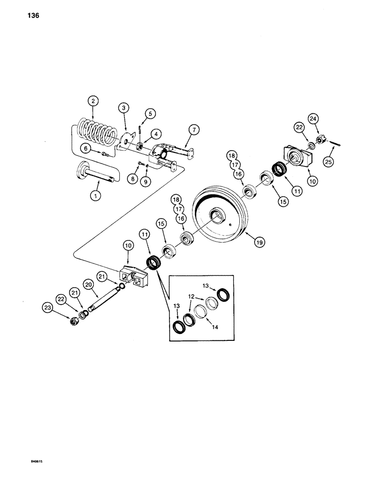 Схема запчастей Case 880C - (136) - TRACK ADJUSTER AND IDLER, LONG 7-ROLLER TRACK (04) - UNDERCARRIAGE