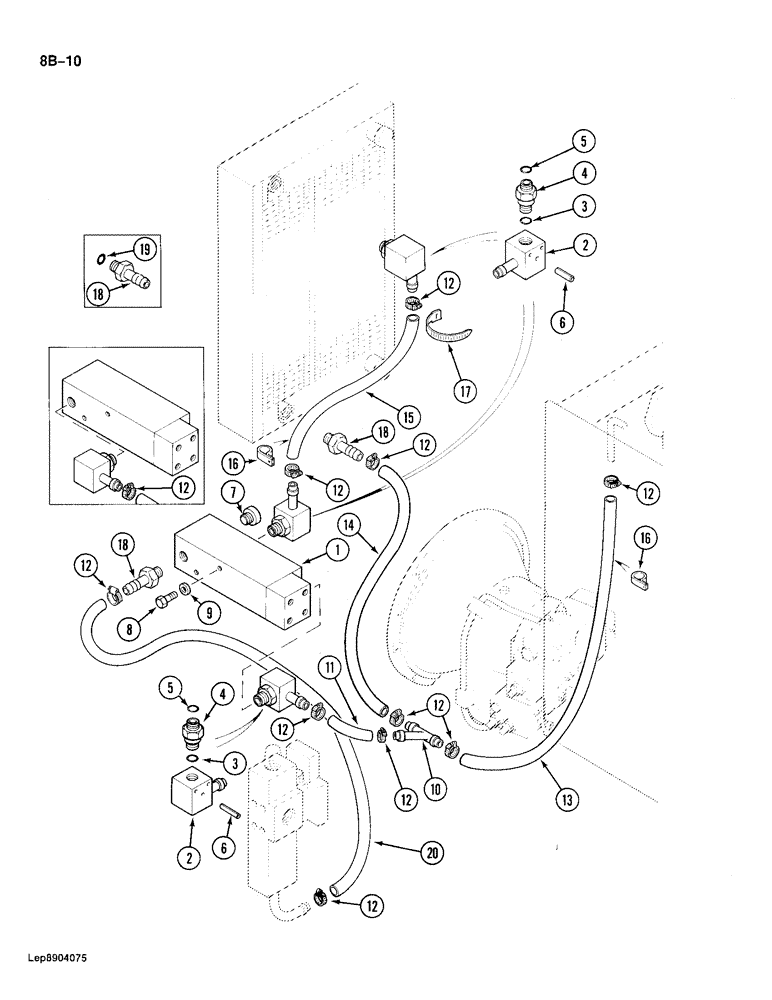 Схема запчастей Case 688 - (8B-10) - HYDRAULIC PUMP LINES, THERMOSTAT-CONTROLLED VALVE OPTION (08) - HYDRAULICS