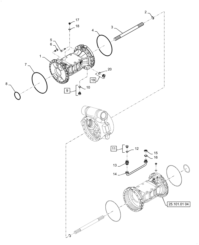 Схема запчастей Case 921F - (25.101.01[03]) - FRONT AXLE HOUSING - DIFFERENTIAL LOCKING 821/921 (25) - FRONT AXLE SYSTEM