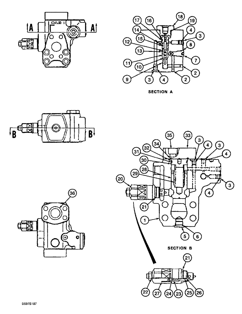 Схема запчастей Case 9060B - (8-192) - 163643A1 AND 171225A1 CONTROL VALVES, 163974A1 AND 165728A1 ANTI-DRIFT VALVES (08) - HYDRAULICS