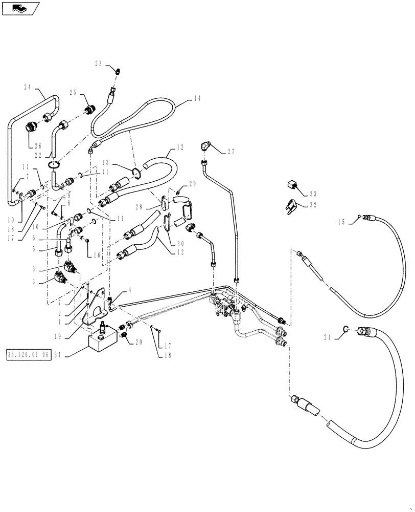 Схема запчастей Case 1121F - (35.526.01[05]) - COOLING FAN RELIEF VALVE INSTALLATION-WITH REVERSING (35) - HYDRAULIC SYSTEMS