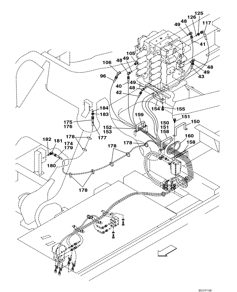 Схема запчастей Case CX800 - (08-31) - PILOT CONTROL LINES, TRAVEL - MODELS WITH LOAD HOLD (08) - HYDRAULICS