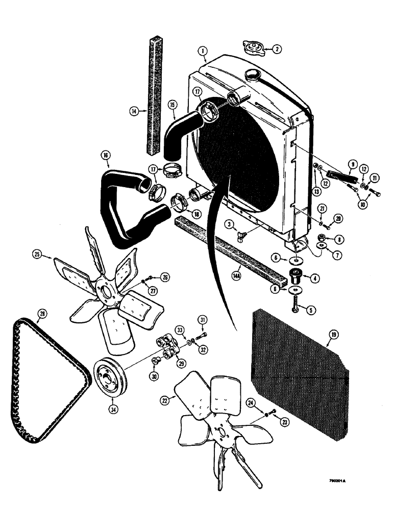 Схема запчастей Case 350B - (010) - RADIATOR, FAN AND MOUNTING PARTS (01) - ENGINE