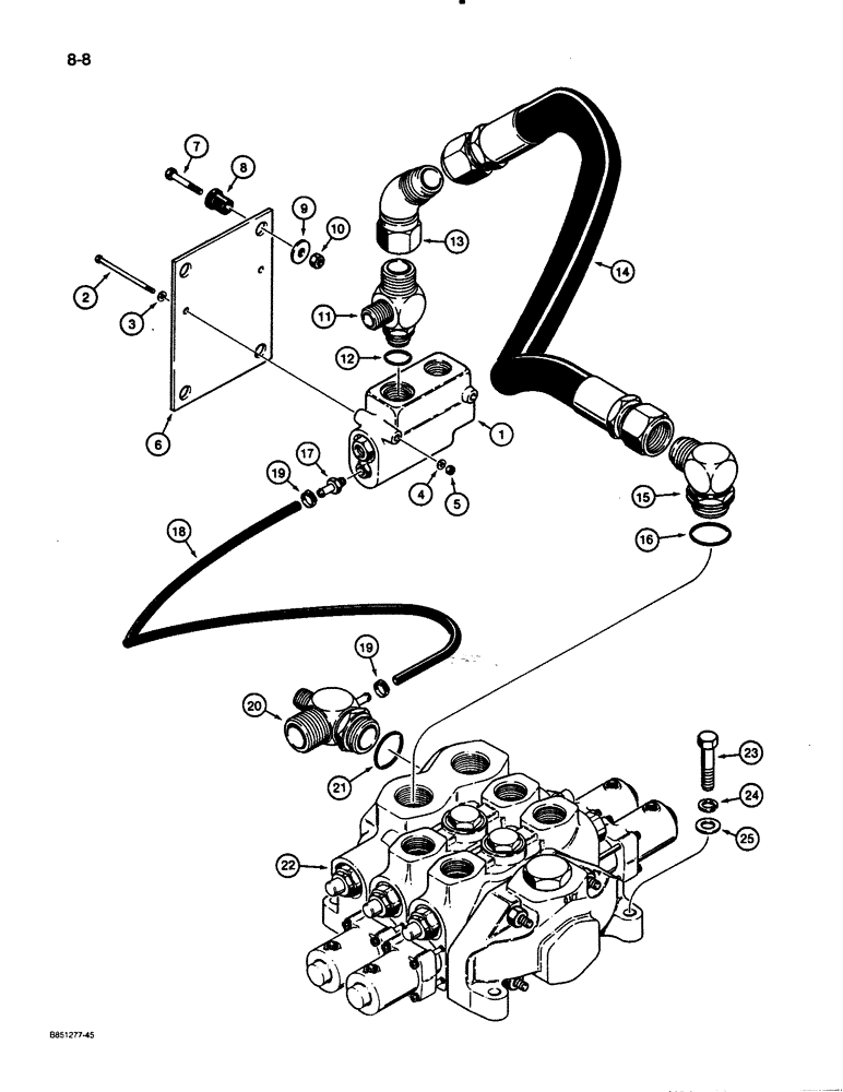 Схема запчастей Case W30 - (8-08) - HYDRAULIC CIRCUIT, FLOW CONTROL VALVE TO LOADER CONTROL VALVE (08) - HYDRAULICS