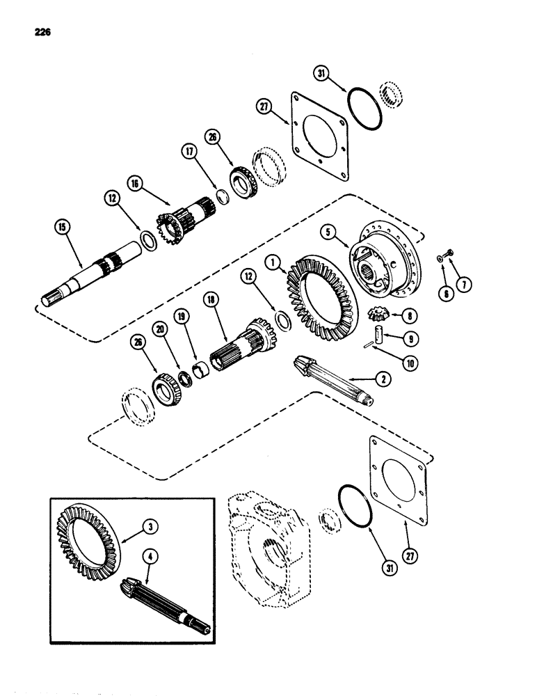 Схема запчастей Case 580D - (226) - TRANSAXLE DIFFERENTIAL, WITH TURBOCHARGER (06) - POWER TRAIN