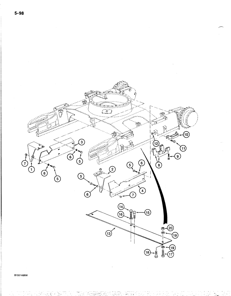 Схема запчастей Case 170B - (5-098) - TRACK FRAME AND TUBING GUARDS, P.I.N. 74341 THROUGH 74456 (11) - TRACKS/STEERING