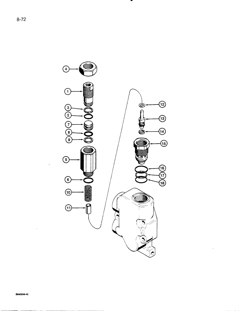 Схема запчастей Case 455C - (8-72) - DUAL STAGE MAIN RELIEF VALVE, USED ON DOZER MODELS WITH A BACKHOE (08) - HYDRAULICS