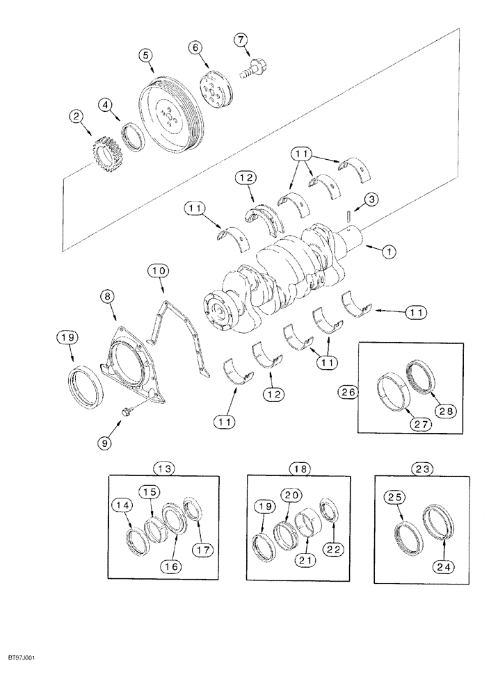 Схема запчастей Case 550G - (2-51A) - CRANKSHAFT, 4-390 AND 4T-390 EMISSIONS CERTIFIED ENGINE, P.I.N. JJG0255794 AND AFTER (01) - ENGINE