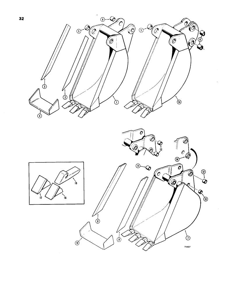 Схема запчастей Case 33 - (032) - BACKHOE BUCKETS (OPTIONAL TYPES), TRENCHING BUCKETS (MACHINERY ITEM) 