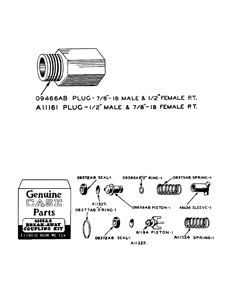 Схема запчастей Case 425 - (138) - ADAPTER PLUGS FOR BREAK-AWAY COUPLINGS (37) - HITCHES, DRAWBARS & IMPLEMENT COUPLINGS