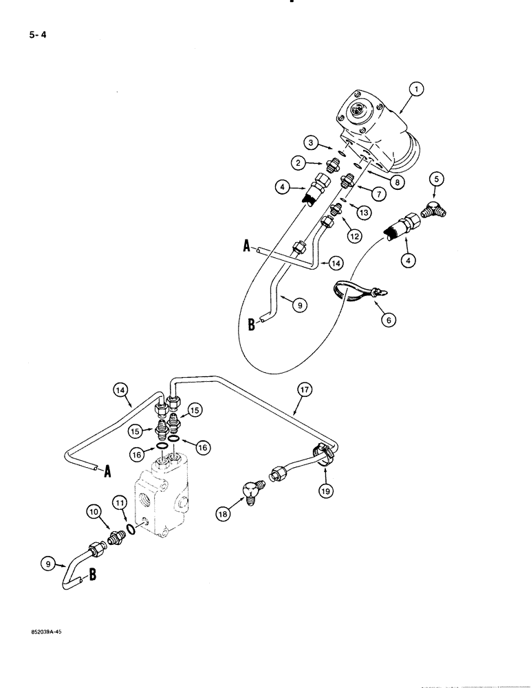 Схема запчастей Case 480E LL - (5-04) - STEERING HYDRAULIC CIRCUIT, STEERING CONTROL VALVE TO TANK (05) - STEERING