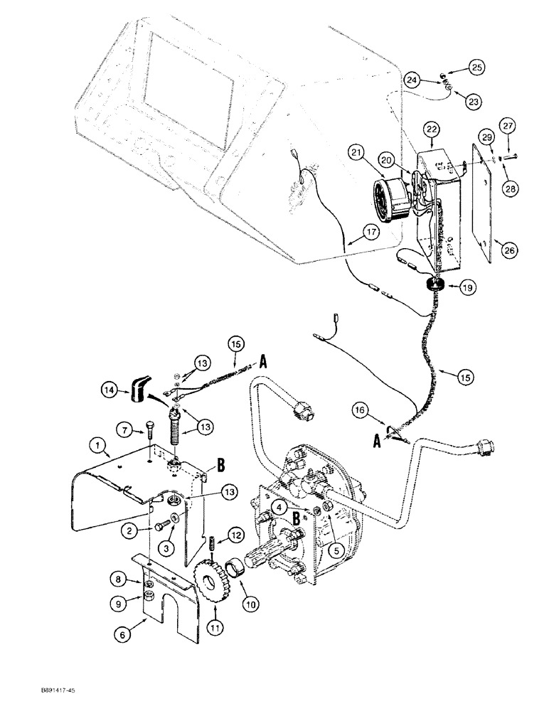 Схема запчастей Case 480F - (8-064) - PTO SHIELD AND SPEED INDICATOR (08) - HYDRAULICS