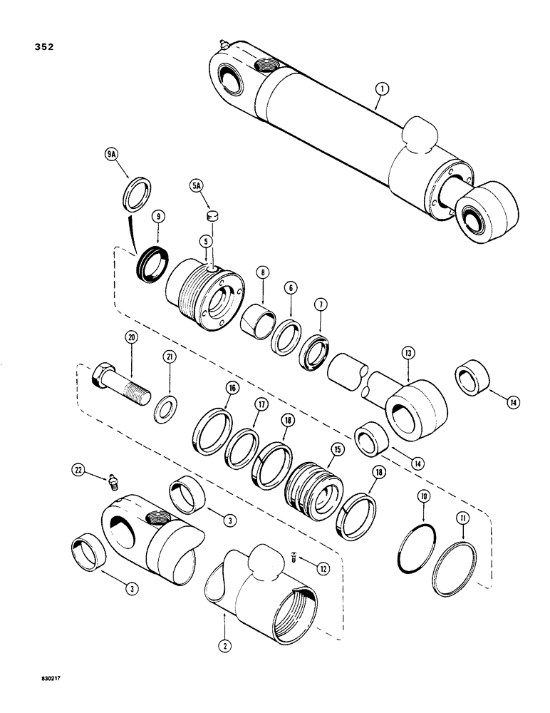 Схема запчастей Case 480C - (352) - G101200 BACKHOE STABILIZER CYLINDERS, MODELS WITHOUT EXTENDABLE DIPPER, WITH ONE PIECE PISTON (35) - HYDRAULIC SYSTEMS