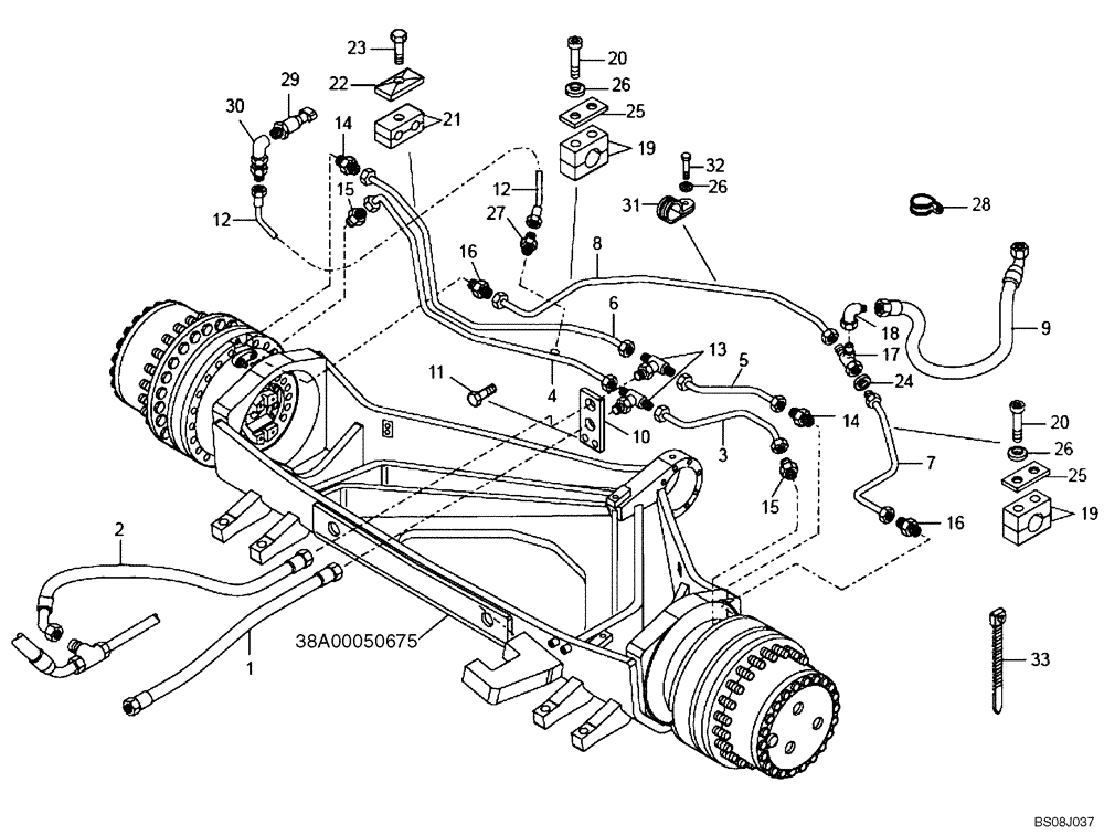 Схема запчастей Case 340B - (47A00031794[001]) - BRAKE LINES - FRONT AXLE (P.I.N. HHD0340BN7PG58135 AND AFTER) (SEP 2008) (87602602 REV B) (09) - Implement / Hydraulics / Frame / Brakes