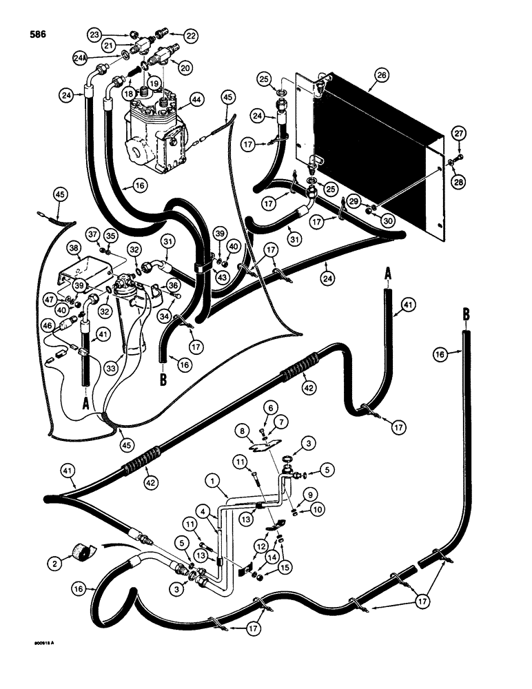 Схема запчастей Case 580D - (586) - AIR CONDITIONING LINES, WITH TUBES UNDER RIGHT-HAND FENDER (09) - CHASSIS/ATTACHMENTS