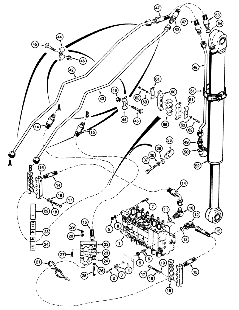 Схема запчастей Case 580SK - (8-188) - HYDRAULIC CIRCUIT BUCKET CYLINDER, NOT FOR PRESTIGE, SIDESHIFT BACKHOE, UP TO S/N JJH0045480 (08) - HYDRAULICS