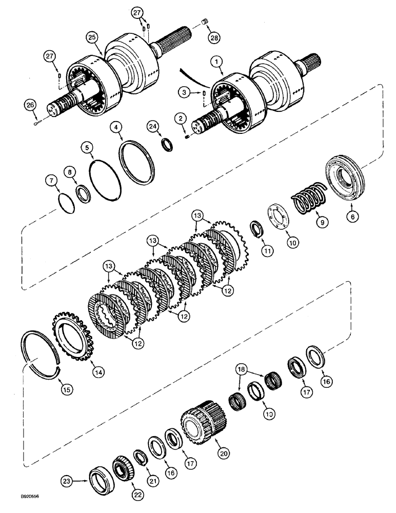 Схема запчастей Case 590 - (6-14) - TRANSAXLE ASSEMBLY, POWER SHUTTLE, REVERSE CLUTCH (06) - POWER TRAIN