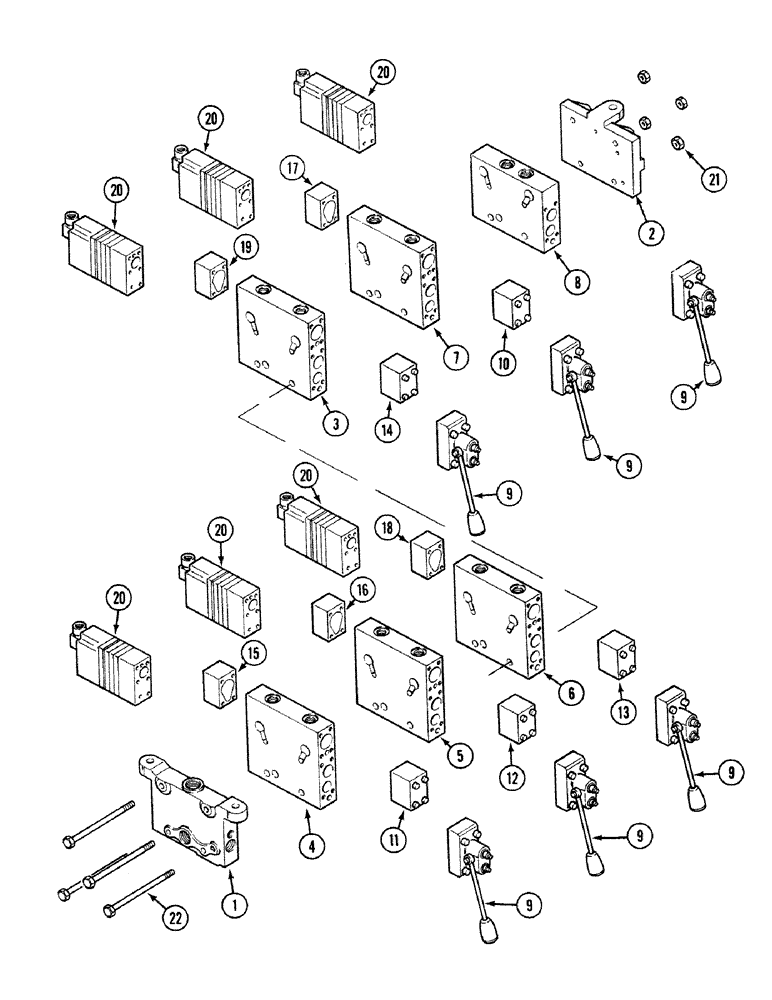 Схема запчастей Case 580SK - (8-232) - VALVE CONTROL BANK (PVG60), UP TO S/N JJH0046381, PRESTIGE VERSION (08) - HYDRAULICS