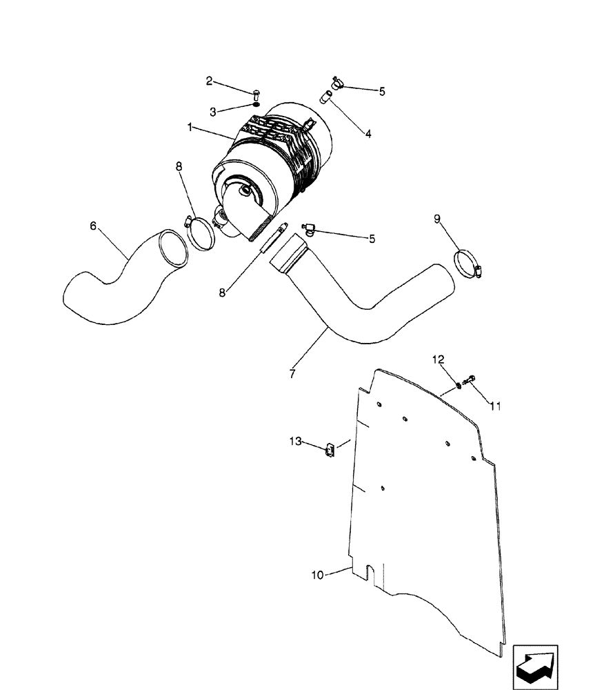 Схема запчастей Case 580SN - (10.202.01) - AIR CLEANER - AIR INTAKE PARTS (10) - ENGINE