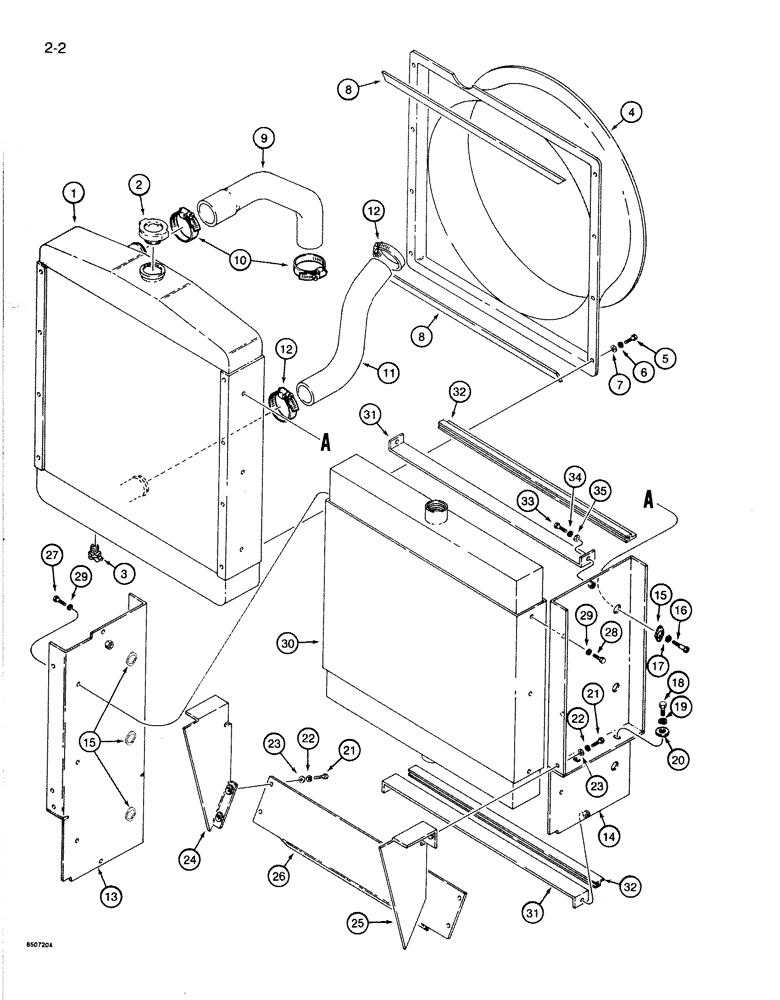 Схема запчастей Case 1085B - (2-002) - RADIATOR, OIL COOLER AND HOSES (02) - ENGINE