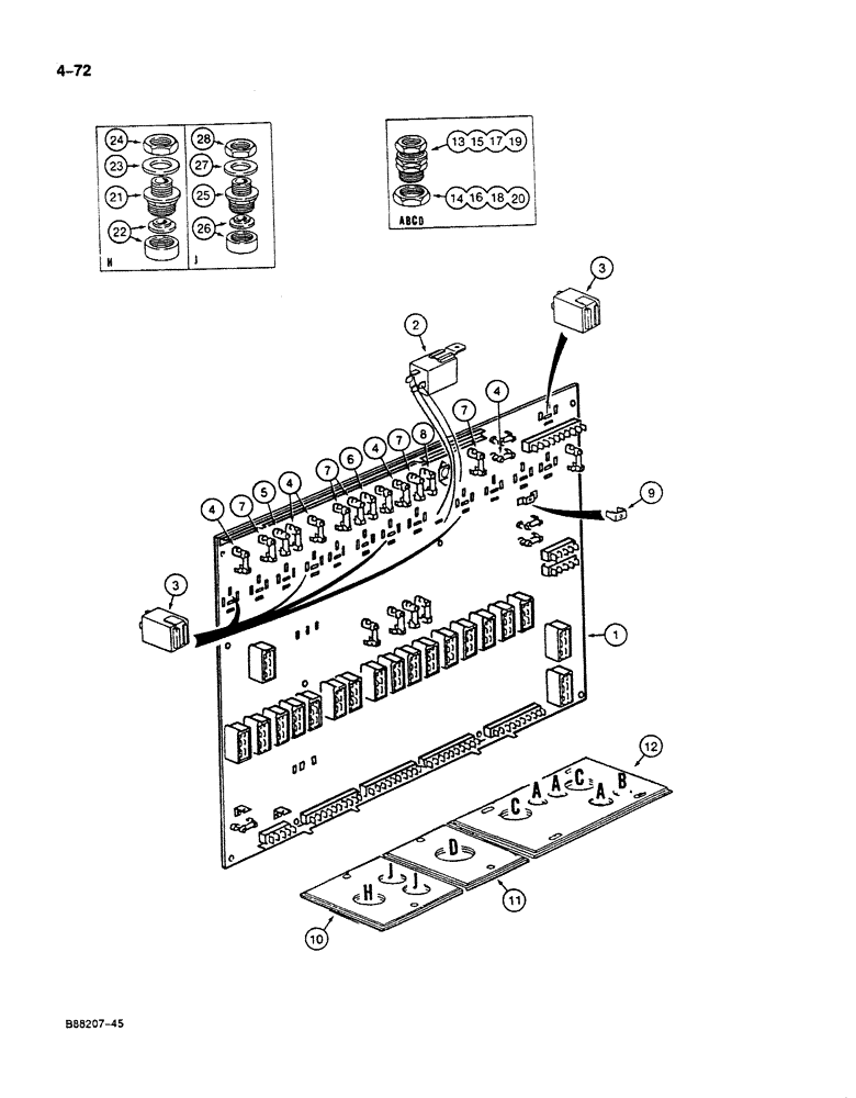 Схема запчастей Case 125B - (4-72) - ELECTRICAL BOX, P.I.N. 74880 THROUGH 74963, 21801 THROUGH 21868, 26801 AND AFTER (04) - ELECTRICAL SYSTEMS