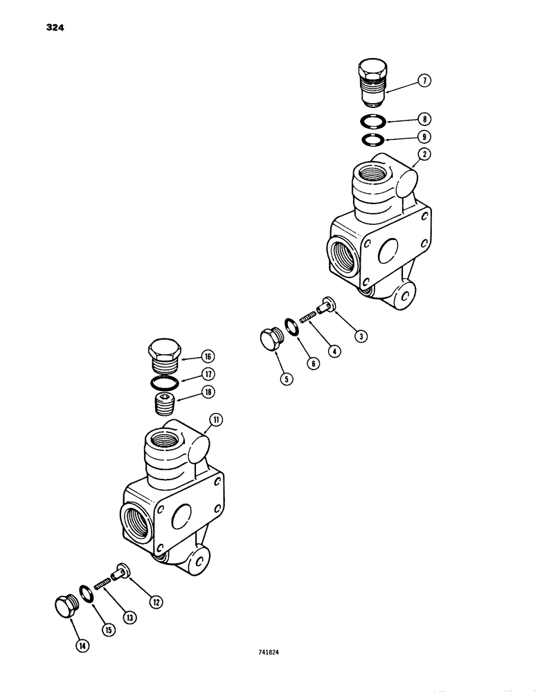 Схема запчастей Case 680E - (324) - BACKHOE CONTROL VALVE, G34843 MID-INLET SECTION, G34895 (35) - HYDRAULIC SYSTEMS