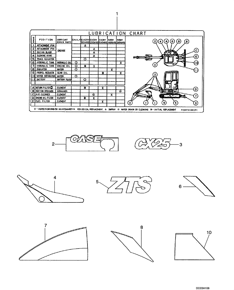 Схема запчастей Case CX25 - (09-51[00]) - DECALS (09) - CHASSIS/ATTACHMENTS