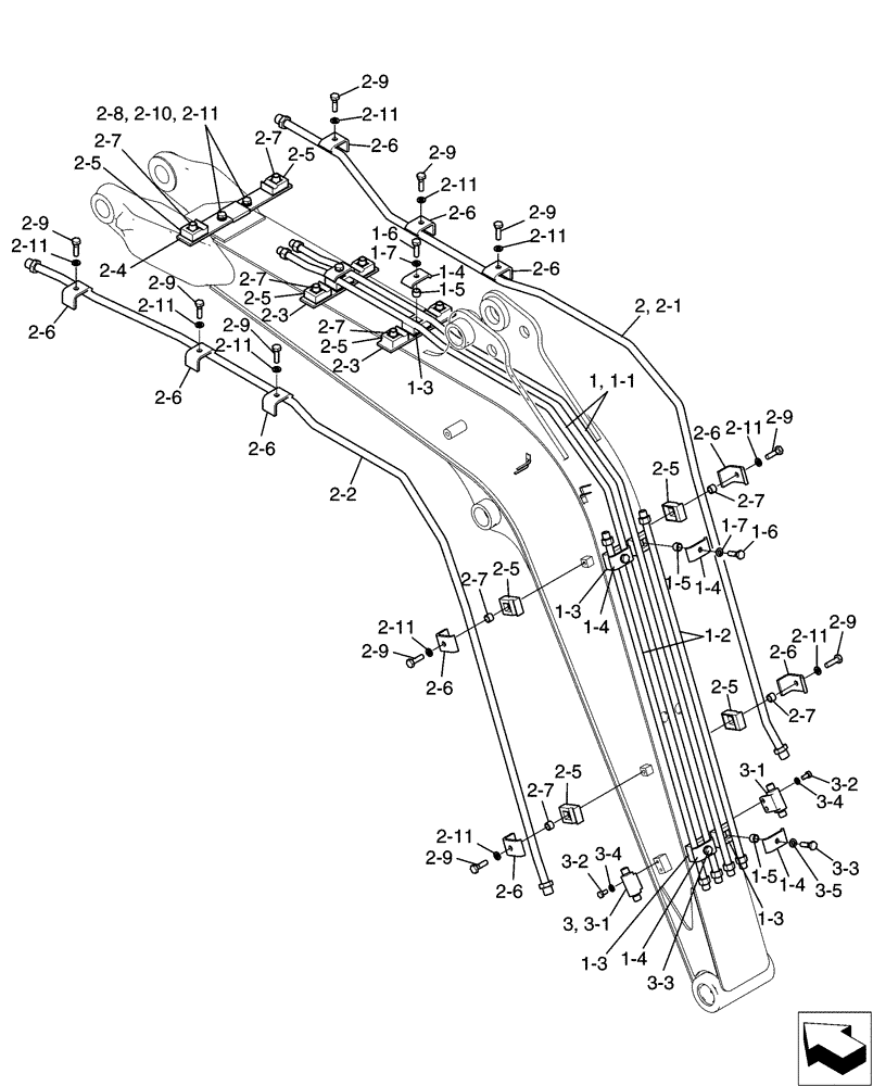 Схема запчастей Case CX31B - (03-009[00]) - HYD LINES, BOOM 2.3M, NIBBLER & BREAKER (35) - HYDRAULIC SYSTEMS