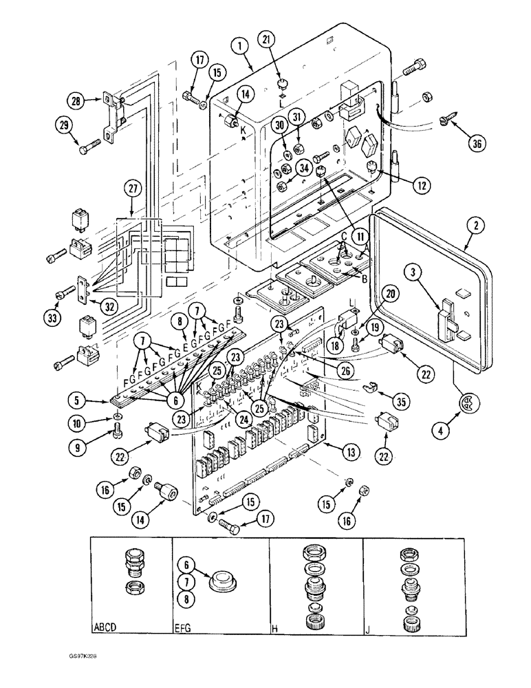 Схема запчастей Case 170C - (4-44) - ELECTRICAL BOX, P.I.N. 74501 THROUGH 74631 (04) - ELECTRICAL SYSTEMS