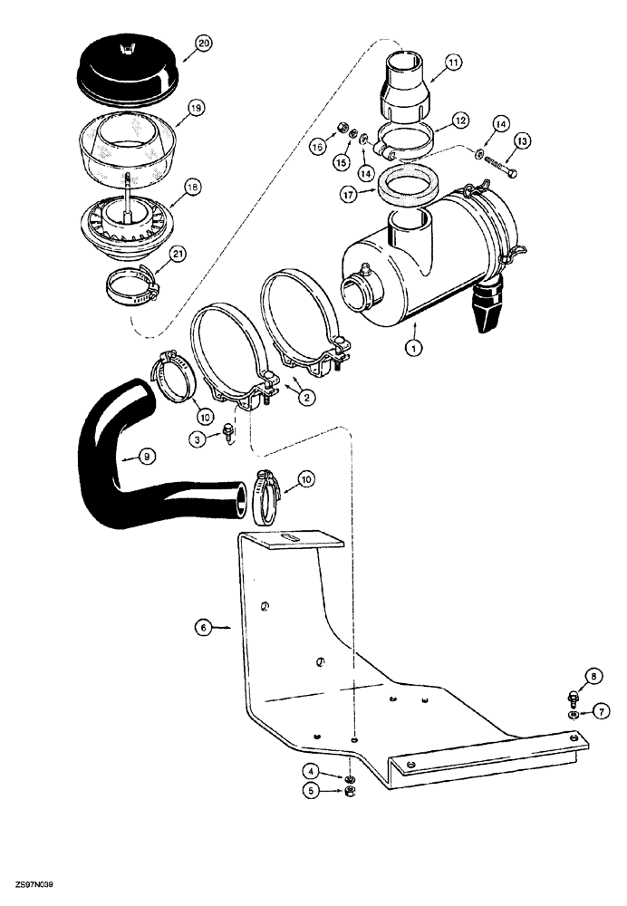 Схема запчастей Case 850G - (2-13A) - AIR CLEANER MOUNTING AND INTAKE PARTS (P.I.N. JJG0254005 TO JJG0254009, JJG0254015 AND AFTER) (01) - ENGINE