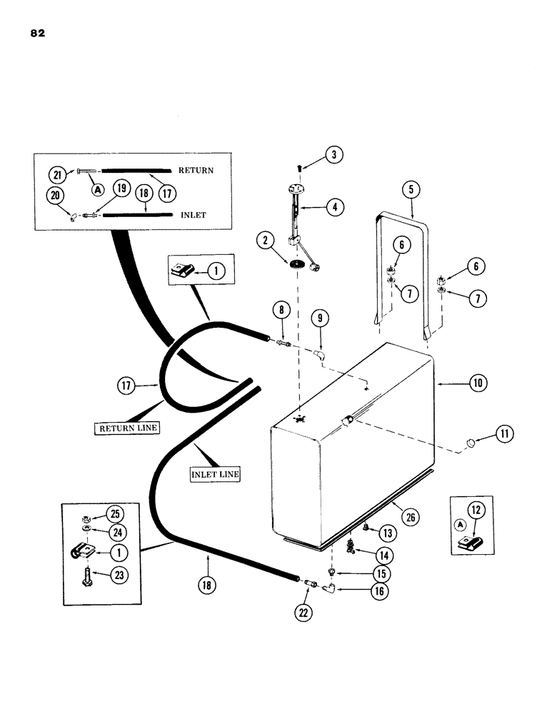 Схема запчастей Case 980B - (082) - FUEL TANK AND LINES, (USED ON UNITS PRIOR TO PIN 6204051) (02) - FUEL SYSTEM