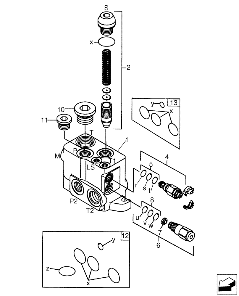 Схема запчастей Case 580SM - (35.150.05[02]) - 87750976 VALVE SECTION - INLET (WITH PILOT CONTROLS) (580SM+) (35) - HYDRAULIC SYSTEMS