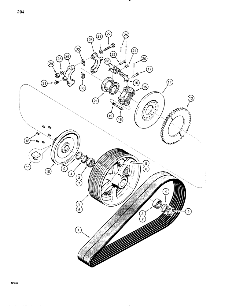 Схема запчастей Case SD100 - (204) - TRENCHER DRIVE BELT AND CLUTCH (89) - TOOLS