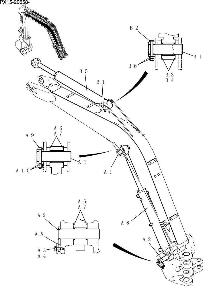 Схема запчастей Case CX36B - (550-01[1Z83]) - CYLINDER INSTAL (CANOPY) Attachment