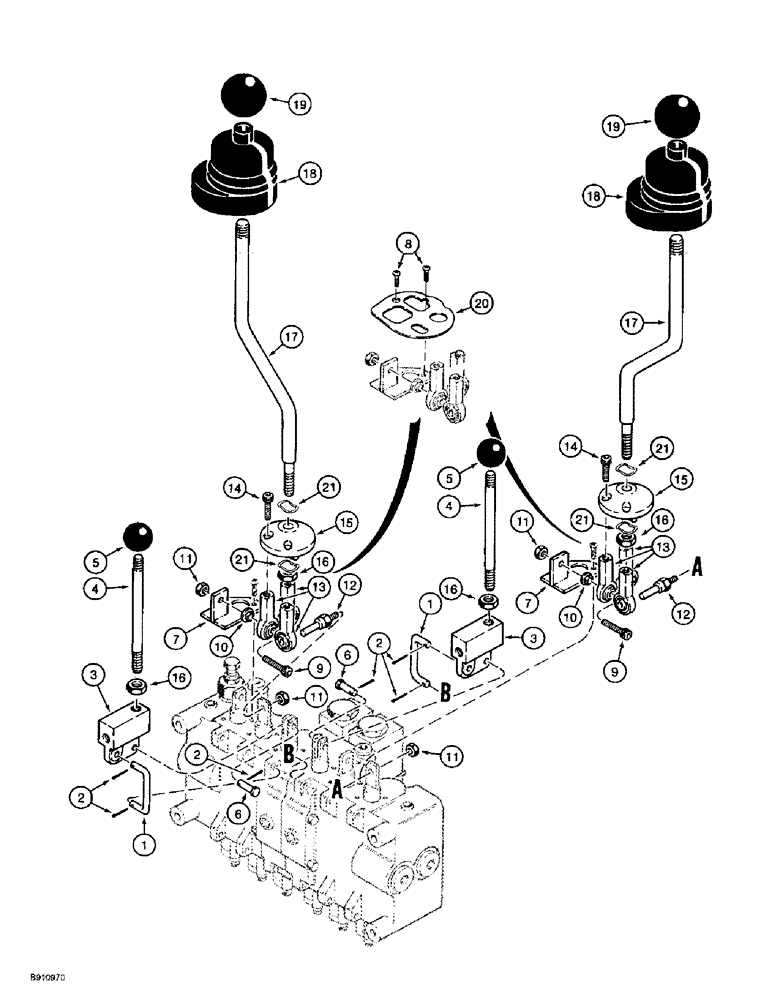 Схема запчастей Case 560 - (8-082) - BACKHOE CONTROL VALVE, CONTROL LEVERS, D125 BACKHOE (08) - HYDRAULICS