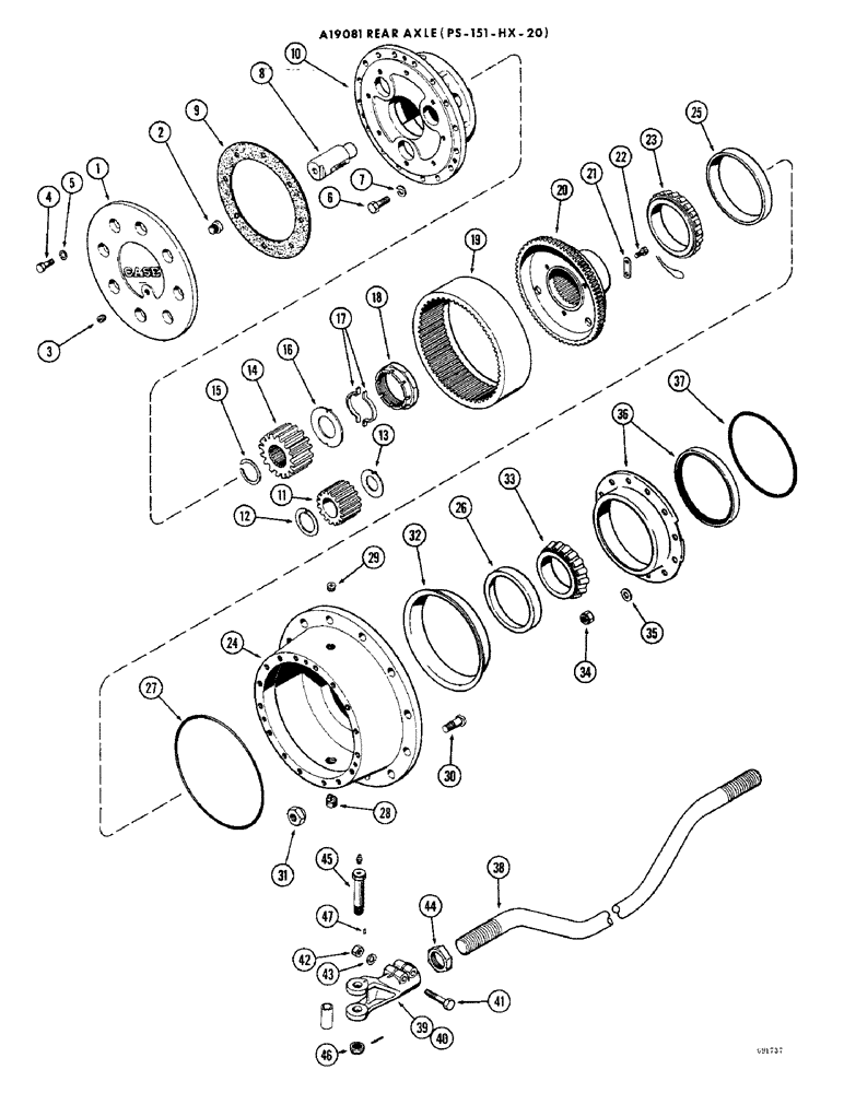 Схема запчастей Case W10B - (174) - A19081 REAR STEERING AXLE, EARLY PRODUCTION, PLANETARY AND RELATED PARTS (06) - POWER TRAIN