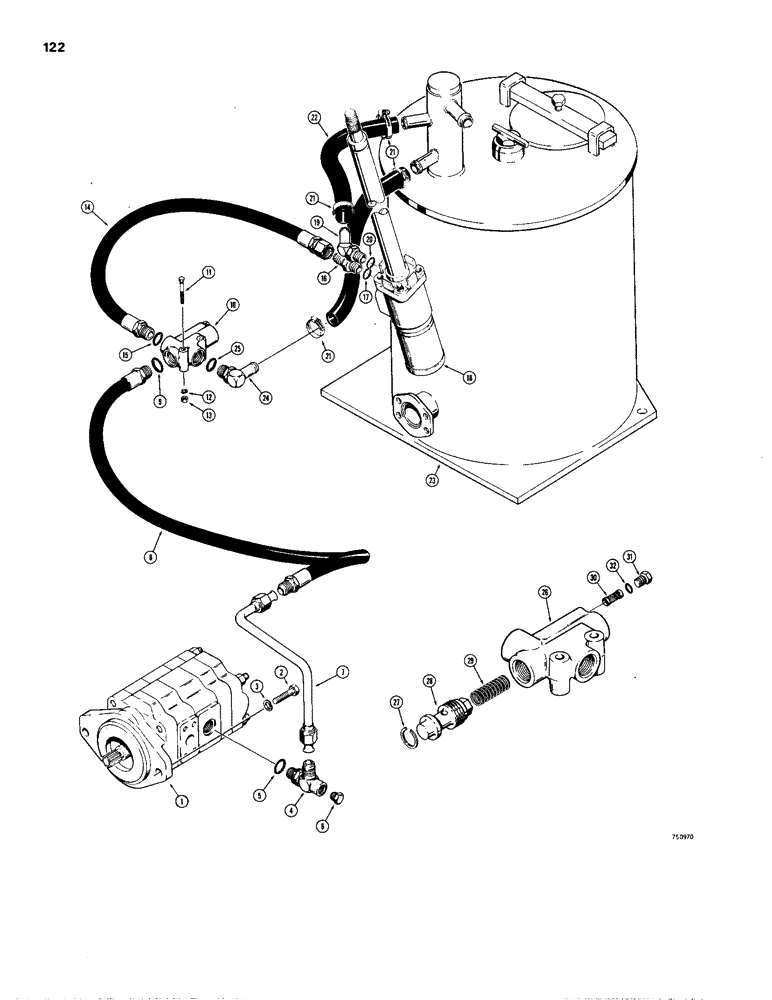 Схема запчастей Case W24B - (122) - STEERING HYDRAULIC CIRCUITS - PUMP TO RESERVOIR, MODELS W/O AUXILLARY STEERING (05) - STEERING