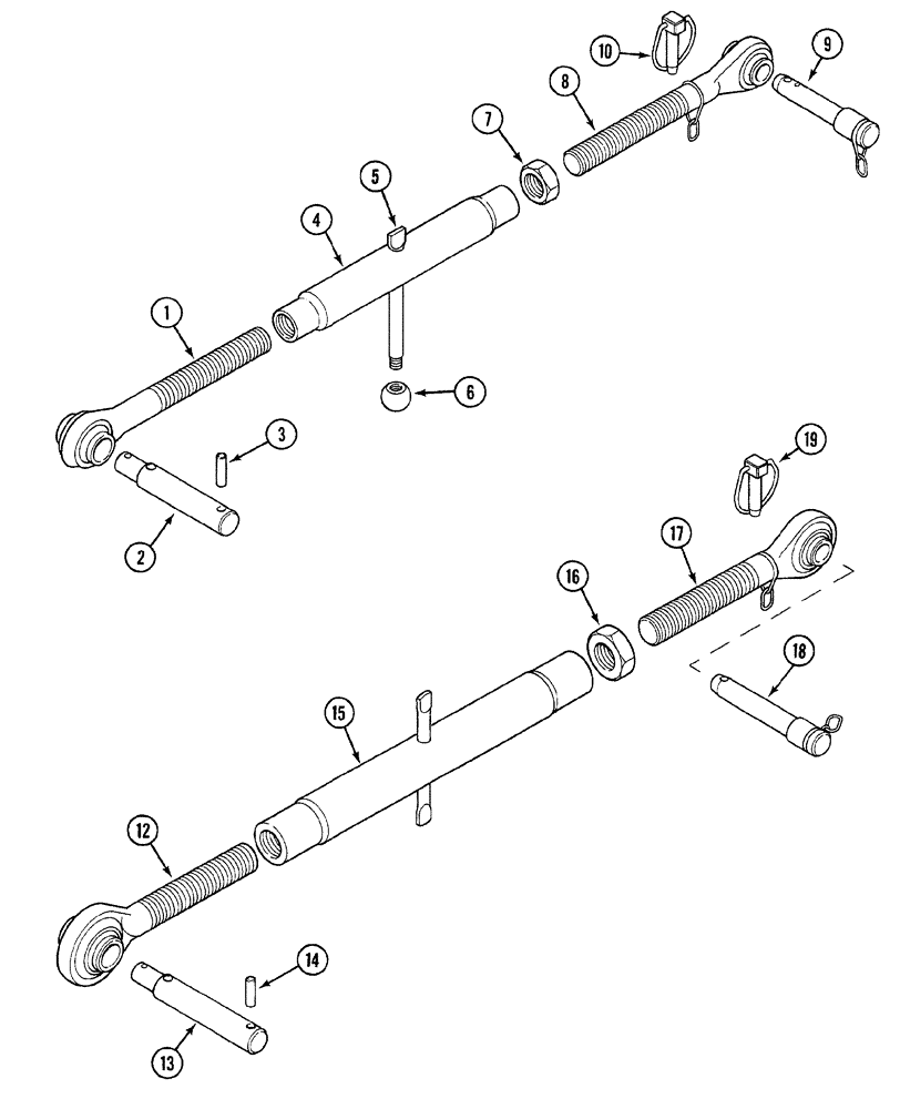 Схема запчастей Case 380B - (9-36) - THREE POINT HITCH - UPPER LINKS (09) - CHASSIS