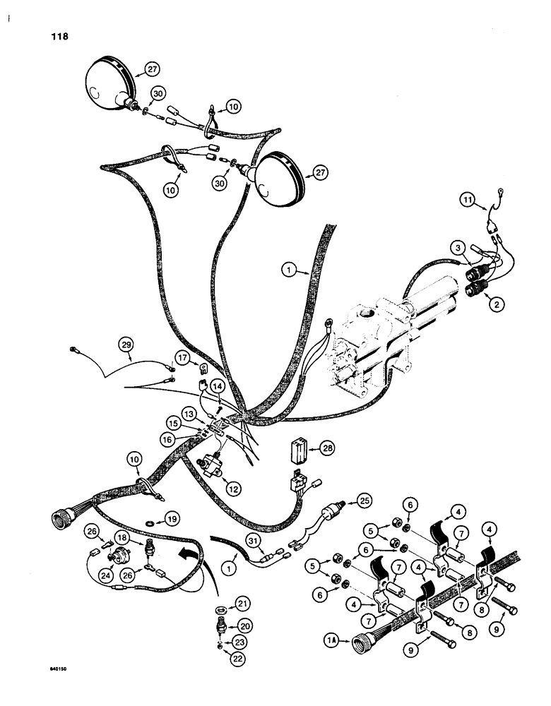 Схема запчастей Case W24C - (118) - ELECTRICAL SYSTEM, FRONT HARNESS TO FLOOD LAMPS (04) - ELECTRICAL SYSTEMS