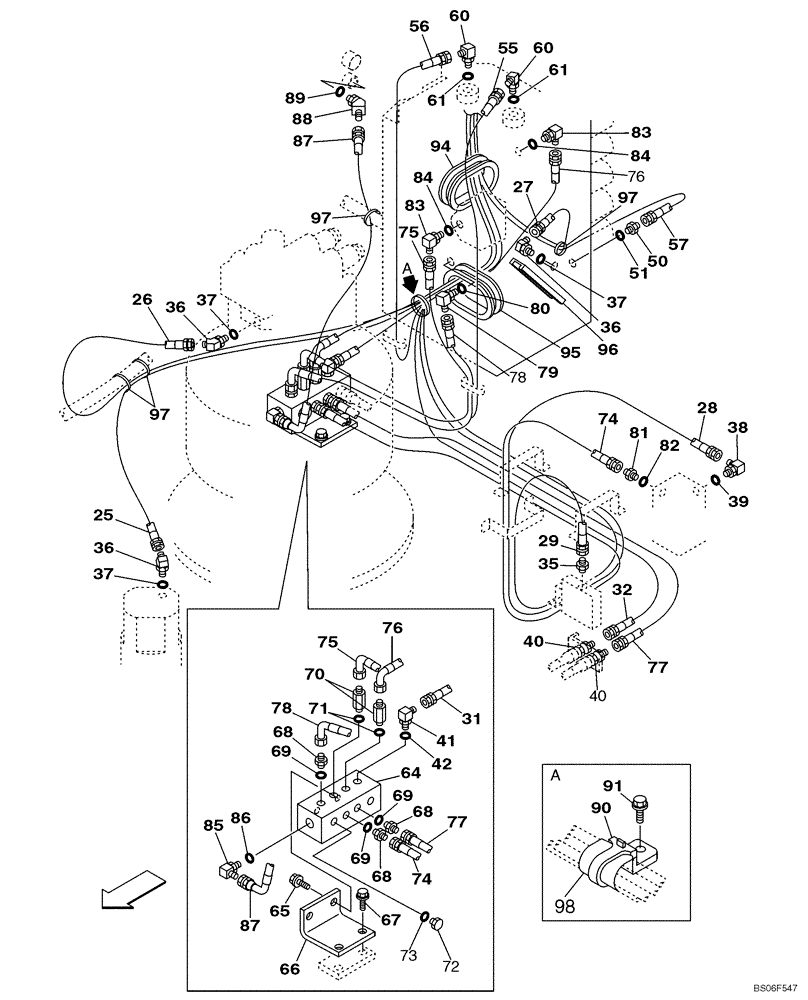 Схема запчастей Case CX460 - (08-45) - HYDRAULICS - PILOT PRESSURE, RETURN LINES (08) - HYDRAULICS