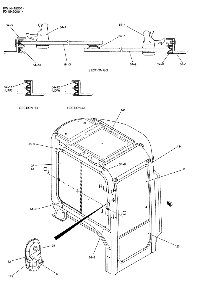 Схема запчастей Case CX36B - (01-046) - CAB ASSY, P/N PW50C00002F1 (05) - SUPERSTRUCTURE