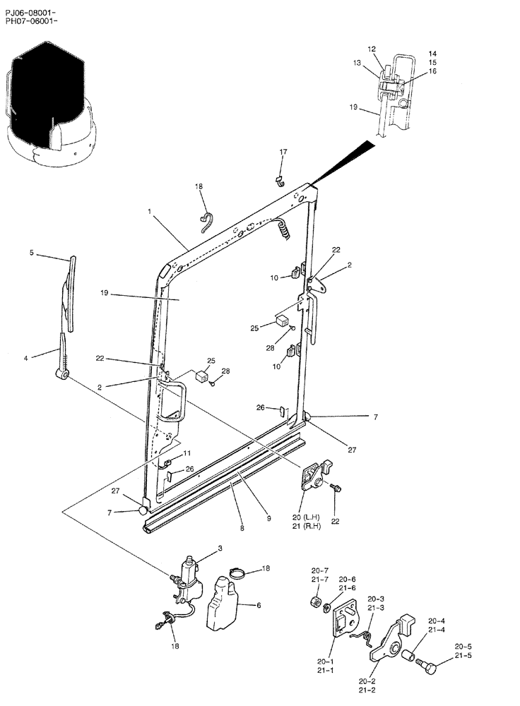 Схема запчастей Case CX50B - (01-058) - WINDOW ASSY, FR. (PW50C00002F1) (05) - SUPERSTRUCTURE