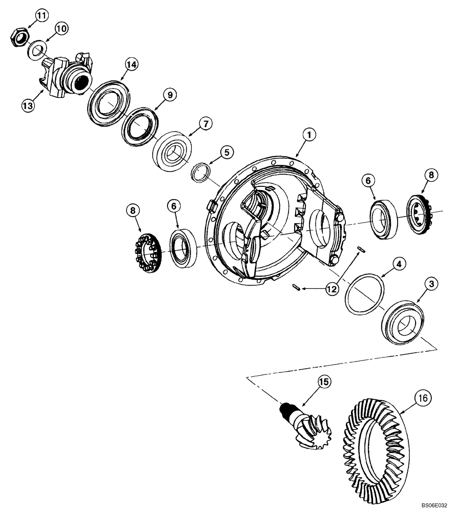 Схема запчастей Case 821C - (06-39) - AXLE, REAR DIFFERENTIAL CARRIER JEE0123403- (06) - POWER TRAIN