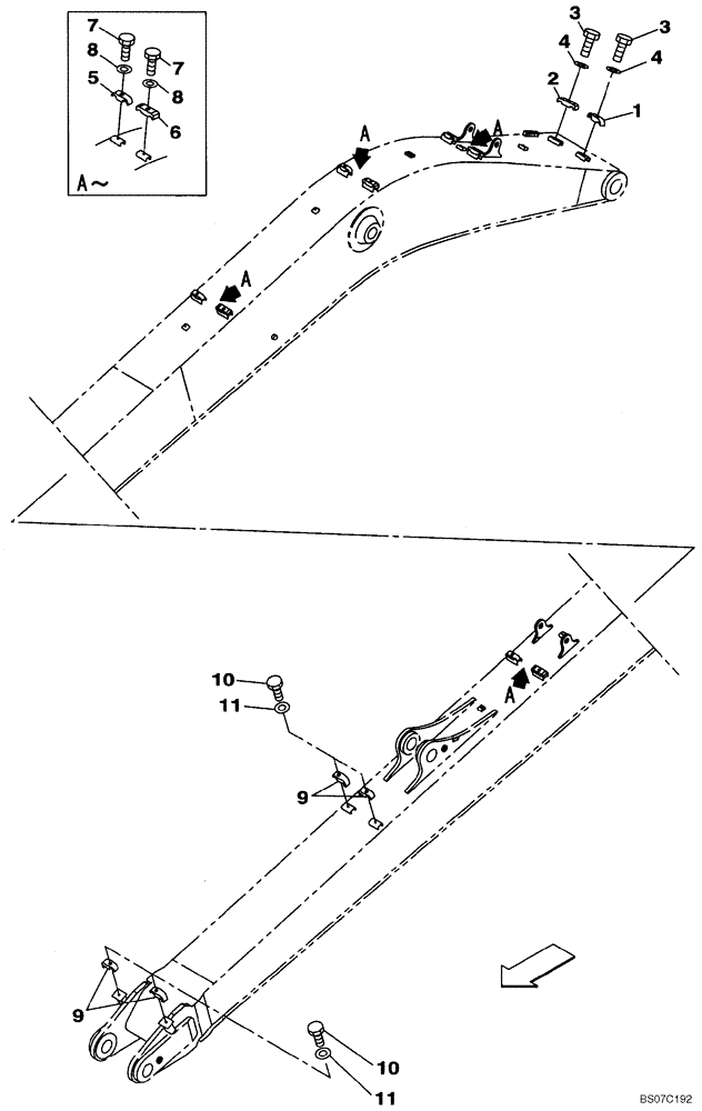 Схема запчастей Case CX210BLR - (09-38[00]) - CLAMPS - BOOM (09) - CHASSIS/ATTACHMENTS