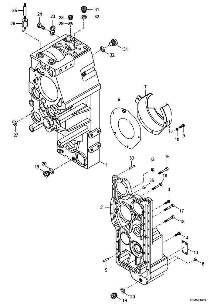 Схема запчастей Case 330B - (18A00001008[001]) - TRANSMISSION HOUSING (P.I.N. HHD0330BN7PG57000 AND AFTER) (84169046) (03) - Converter / Transmission