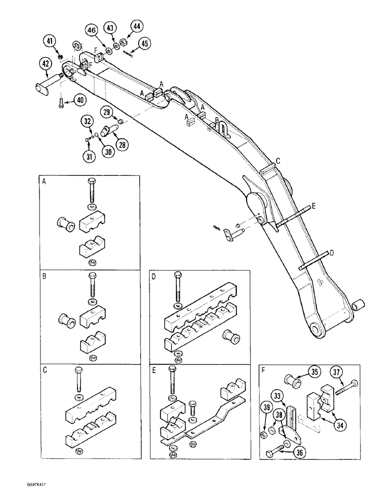 Схема запчастей Case 170C - (9-044) - BOOM AND RELATED PARTS, P.I.N. 74501 THROUGH 74628 (09) - CHASSIS