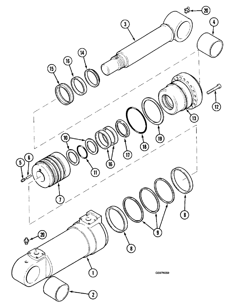 Схема запчастей Case 220B - (8-198) - ARM CYLINDER, WITH SET SCREW RETAINER FOR PISTON LOCKING PIN (08) - HYDRAULICS